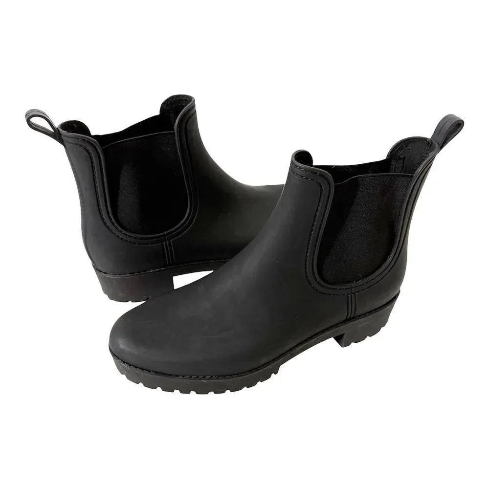 Jeffrey Campbell Womens Matte Black Chunky Platform Chelsea Rain Boot Size 11